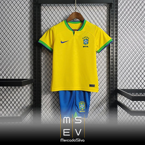 Camisa do Brasil World Cup 2022 - Modelo Kids Kit Torcedor Casa