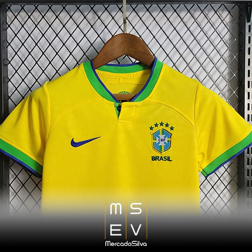 Camisa do Brasil World Cup 2022 - Modelo Kids Kit Torcedor Casa